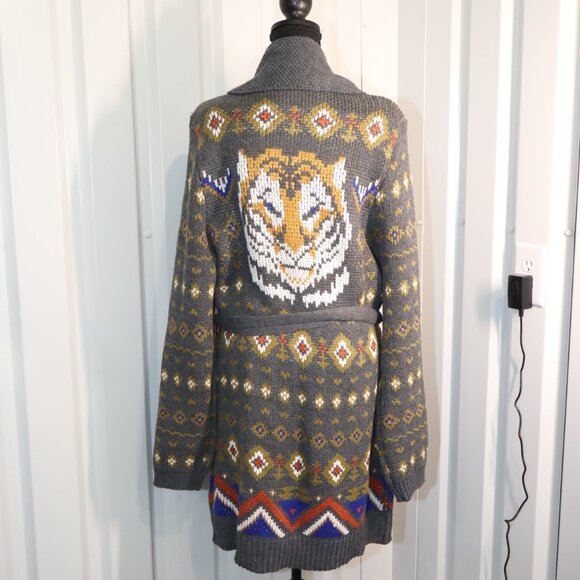 JACKSON ROWE Bengal Tiger knit gray cardigan duster tribal sweater Sz XL NWT - Picture 1 of 10
